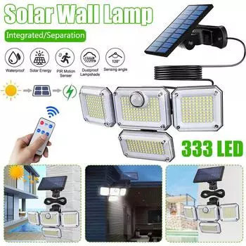 1 комплект светодиодных светильников на солнечной батарее с четырьмя вращающимися головками, индукционными, с дистанционным управлением, настенными светильниками для наружного освещения коридора