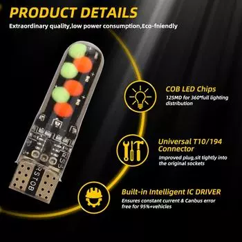 1 комплект T10 W5W RGB COB светодиодные лампы с дистанционным управлением для освещения салона автомобиля, чтения, плафона, освещения номерного знака 12 В T10