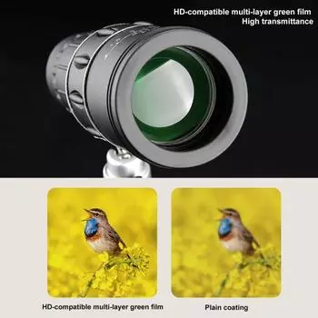 1 комплект телескопа со шнурком, HD-совместимый большой окуляр, 16-кратная высокая светопередача, монокулярный телескоп для наблюдения за птицами, уличный источник питания чёрный