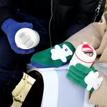 1 комплект теплых вязаных плюшевых парных перчаток с толстым мультяшным декором для экрана