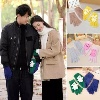 1 комплект теплых вязаных плюшевых парных перчаток, толстые мультяшные животные, декор для экрана, символическое единство, рука об руку с любимыми, сердечные теплые перчатки розовый
