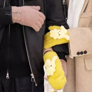 1 комплект теплых вязаных плюшевых парных перчаток, толстые, с рисунком животных из мультфильмов, прикосновение к экрану, символическое единство, рука об руку с любимыми, сердечки, варежки, тепло розовый