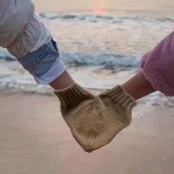 1 комплект теплых вязаных шерстяных перчаток для пары, толстый мягкий материал, варежки с сердечками для ежедневного ношения на открытом воздухе с любимыми кофейный