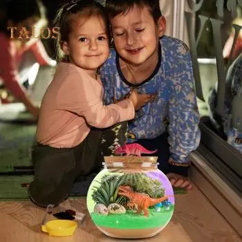 1 комплект террариума с динозавром, светящийся в темноте, со светодиодной картиной, сделай сам, детский ночник с динозавром, микропейзаж, набор игрушек для малышей и девочек Dinosaur