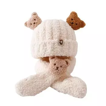 1 комплект, толстая мягкая вязаная зимняя детская шапка, шарф, плюшевая шерстяная шапка, повязка на шею, вязаная крючком шапка