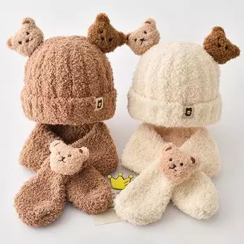 1 комплект, толстая мягкая вязаная зимняя детская шапка, шарф, плюшевая шерстяная шапка, повязка на шею, вязаная крючком шапка