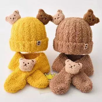 1 комплект, толстая мягкая вязаная зимняя детская шапка, шарф, плюшевая шерстяная шапка, повязка на шею, вязаная крючком шапка