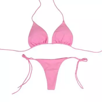1 комплект, трехточечный комплект, европейский стиль, раздельный купальник, однотонный купальник-бикини, сексуальный купальник XL розовый