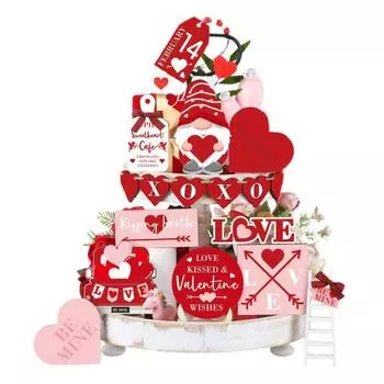 1 комплект украшений ко Дню святого Валентина, двухстороннее украшение в виде сердца, гнома, деревянного стола, деревенского фермерского стола, многоуровневого украшения для подноса