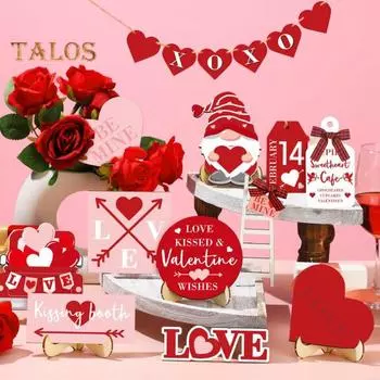 1 комплект украшений ко Дню святого Валентина, двухстороннее украшение в виде сердца, гнома, деревянного стола, деревенского фермерского стола, многоуровневого украшения для подноса A