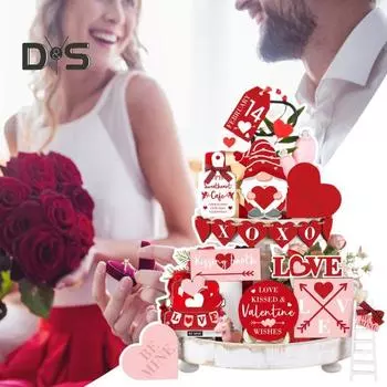 1 комплект украшений ко Дню святого Валентина, двухстороннее украшение в виде сердца, гнома, деревянного стола, деревенского фермерского стола, многоуровневого украшения для подноса A