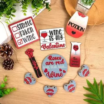1 комплект украшений ко Дню святого Валентина, многоярусный поднос, роза, цветок, любовь, сердце, губа, бокал для вина, деревянный знак на стол, деревенский фермерский настольный многоярусный поднос, украшение 1 Set