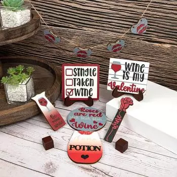 1 комплект украшений ко Дню святого Валентина, многоярусный поднос, роза, цветок, любовь, сердце, губа, бокал для вина, деревянный знак на стол, деревенский фермерский настольный многоярусный поднос, украшение 1 Set