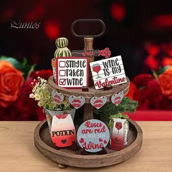 1 комплект украшений ко Дню святого Валентина, многоярусный поднос, роза, цветок, любовь, сердце, губа, бокал для вина, деревянный знак на стол, деревенский фермерский настольный многоярусный поднос, украшение 1 Set
