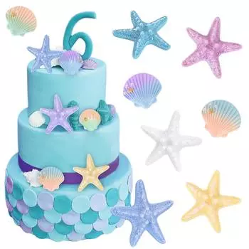 1 комплект украшения для торта на день рождения в виде русалки, ракушки для торта в виде хвоста русалки, аксессуары для вечеринки по случаю дня рождения в морском стиле