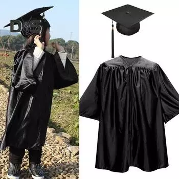 1 комплект, унисекс, детский выпускной халат, шляпа, комплект с застежкой-молнией спереди, свободная кисточка, годовая бирка, платье для выпускного в детском саду, кепка, комплект с кисточками M жёлтый