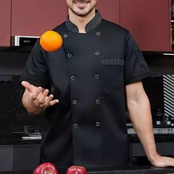 1 комплект, унисекс, рубашка шеф-повара, фартук, кухонный двубортный, с коротким рукавом, воротник-стойка, мягкий XL белый