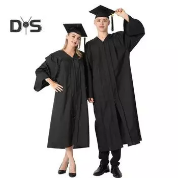 1 комплект, унисекс, выпускной халат, шляпа, комплект с застежкой-молнией спереди, свободная кисточка, 2024 год, бирка для колледжа, бакалавр, доктор, магистр, выпускное платье, кепка, комплект с кисточками XS чёрный