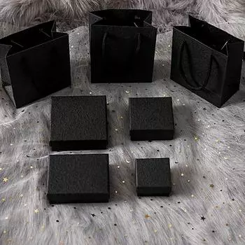 1 комплект, устойчивая к царапинам современная коробка для сережек с тонкой текстурой, держатель для ювелирных изделий и ожерелья с подарочной сумкой, подарочная сумка для ювелирных изделий S чёрный
