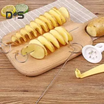 1 комплект, устойчивый к коррозии картофельный резак, простое управление, практичный гаджет для приготовления пищи, спиральный картофельный резак, ручной слайсер белый