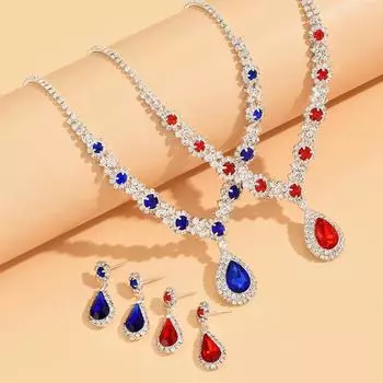1 комплект ювелирных изделий Элегантное ожерелье Роскошный праздничный подарок Модные серьги со стразами Декор для вечеринки