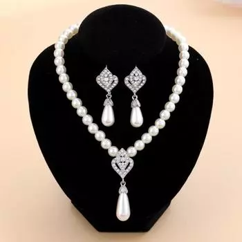1 комплект ювелирных изделий, серьги из искусственного жемчуга, ожерелье, регулируемая длина, декор со стразами, полированные украшения для выпускного вечера, свадьбы, вечеринки, невесты, украшения