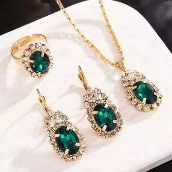 1 комплект ювелирных изделий, серьги со стразами, ожерелье, подходящие по цвету, регулируемая длина, полированное, выпускной, свадебная вечеринка, невеста, ювелирные изделия, ожерелье, серьги, кольцо белый