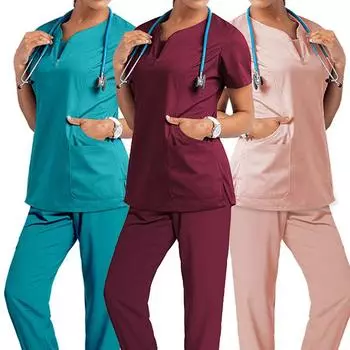 1 комплект V-образный вырез больничный врач аптека женская повседневная форма медсестры с короткими рукавами медицинская одежда топы L