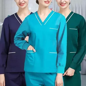 1 комплект V-образный вырез свободный медицинский больничный доктор осень зима длинный рукав одежда топы L