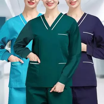 1 комплект V-образный вырез свободный медицинский больничный доктор осень зима длинный рукав одежда топы XXL