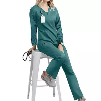 1 комплект V-образный вырез свободный медицинский больничный доктор осень зима длинный рукав одежда топы XL
