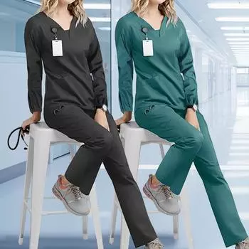 1 комплект V-образный вырез свободный медицинский больничный доктор осень зима длинный рукав одежда топы M