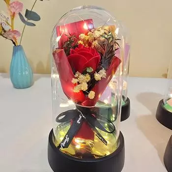 1 комплект вечных розовых мыльных цветов в акриловом чехле со светодиодами, подарок на День святого Валентина для девушки, на День матери, на свадьбу, в подарок подружке невесты