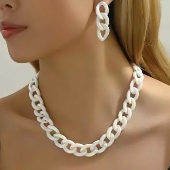 1 комплект винтажных толстых кубинских готических серег с ожерельем для женщин CCB золотого цвета, цепочки, комплект украшений для вечеринки белый