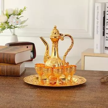 1 комплект, винтажный металлический турецкий кофейник, набор турецких чайных сервизов с 6 роскошными кофейными чашками и подносом для чая, чайник для сервировки чая, кофе Zamzam, капучино