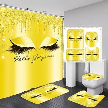1 комплект, водонепроницаемая занавеска для душа с красивым узором ресниц, занавеска для душа, ковер, набор ковриков для туалета для домашнего декора ванной комнаты розовый