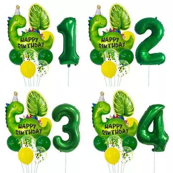 1 комплект воздушных шаров из фольги с цифрами и звездами в виде динозавра на тему Юрского периода, латексные шары для украшения детского дня рождения 0