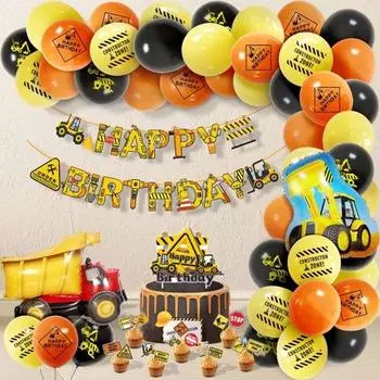 1 комплект, воздушный шар на день рождения, легко надувать, яркий цвет, инженерный автомобиль, тема, украшение для торта, домашний декор жёлтый