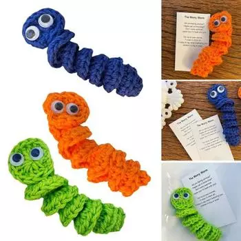 1 комплект, вязаная кукла-червь, вязаная крючком кукла-червь ручной работы, набор игрушек для эмоциональной поддержки с позитивной карточкой-сообщением для подарка оранжевый