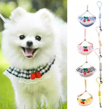 1 комплект, вязаная веревка с вишневым принтом, стильный принт, отделка для собаки, клетчатый поводок, прочный поводок для кошек, товары для домашних животных S розовый