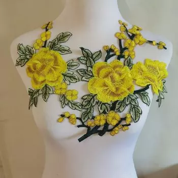 1 комплект вышитых цветочных нашивок для ремонта одежды, куртки, джинсов, кружевной аппликации, украшения для одежды своими руками жёлтый