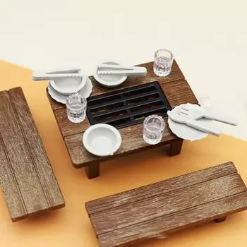 1 комплект забавной тонкой работы, добавляющей жизненной силы, миниатюрный обеденный стол, скамейка, набор для пикника, игровой домик, игрушка для домашней кукольной мебели