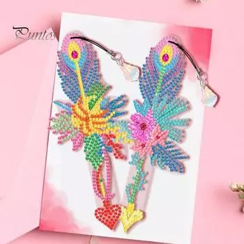 1 комплект закладок для книг со стразами, набор для самостоятельного изготовления украшений, разноцветные стразы, перья, крест, кулон, стразы, художественные проекты для детей и взрослых темно-синий