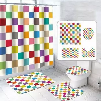 1 комплект занавески для душа с несколькими крючками, красочный геометрический принт, водонепроницаемая, предотвращает выход влаги A