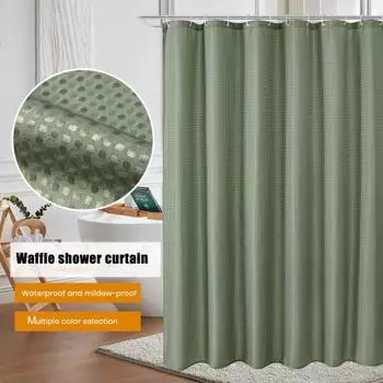 1 комплект занавесок для душа с крючками, вафельная текстура, многоцветная, плотная, легкая установка, уход, для отеля, кемпинга, ванной, автофургона, занавески для душа 180x180cm зелёный