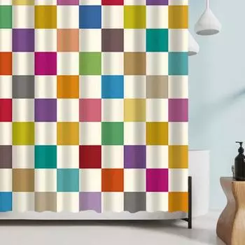 1 комплект занавесок для душа с несколькими крючками, красочный геометрический принт, водонепроницаемый, предотвращает проникновение влаги, устойчив к плесени, ковер для пола в ванной в стиле бохо A