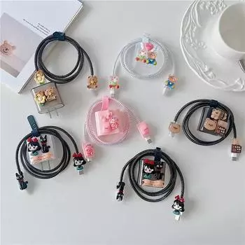 1 комплект, защитный чехол для кабеля с рисунком Kawaii, набор защиты для зарядного кабеля с животными, милый 18/20 Вт, провод, зарядное устройство, защита линии кабеля для передачи данных