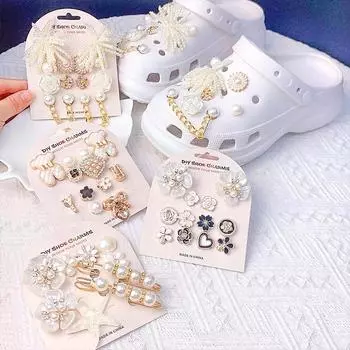 1 комплект жемчужной цепочки, модные разные стили, сделай сам, пряжка для обуви, оригинальное съемное металлическое украшение для обуви