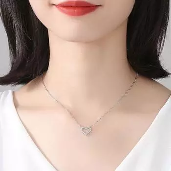 1 комплект женщин ожерелье серьги набор сердце кулон горный хрусталь регулируемая длина ухо серебряный