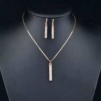 1 комплект женщин ожерелье серьги цилиндрический стержень стразы блестящий комплект ювелирных изделий для банкета золотистый